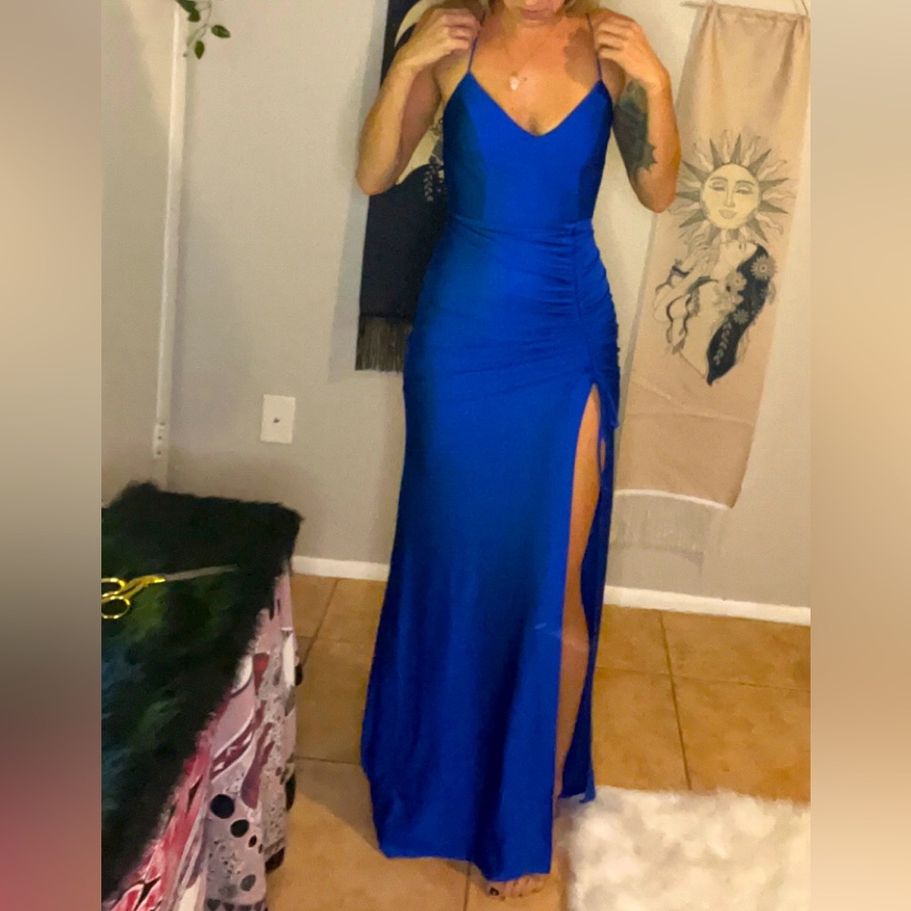 Blue satin dress
